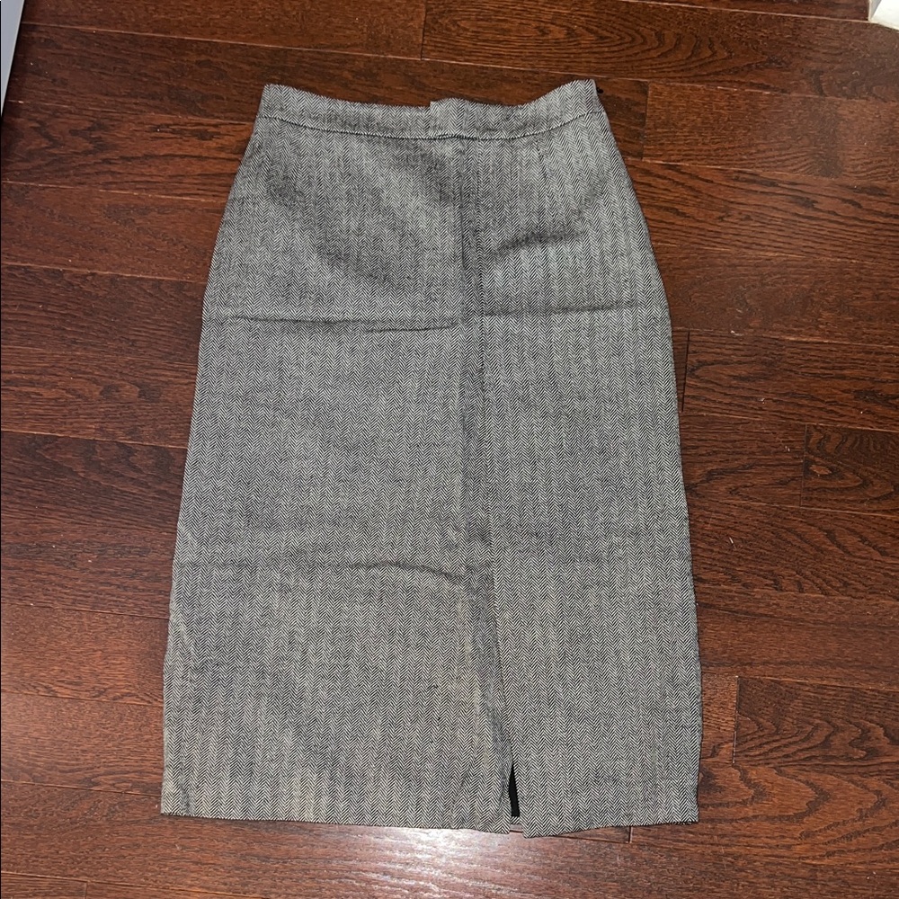 F by Façonnable Herringbone Black and White Women's Wool & Cashmere Pencil Skirt